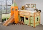 Spielbett Hochbett TOBY 45 CLASSIC mit Rutsche und Turm aus massiver Buche