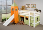 Spielbett Hochbett TOBY 45 WEISS CLASSIC mit Rutsche und Turm aus massiver Buche