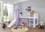 Spielbett Hochbett TOBY 45 WEISS MOTIV mit Rutsche und Turm aus massiver Buche
