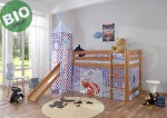 Spielbett Hochbett TOBY 45 MOTIV mit Rutsche und Turm bio ge�lt