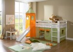 Spielbett Hochbett TOBY II WEISS CLASSIC ( mit Einzelbett ) aus massiver Buche