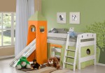 Hochbett PINGULINA mit Rutsche und Turm aus massiver Fichte wei�