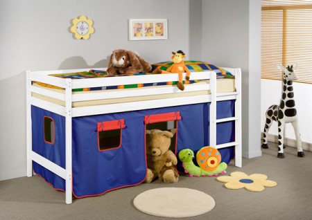 Spielbett Hochbett TIMMY 45 WEISS CLASSIC aus massiver Buche