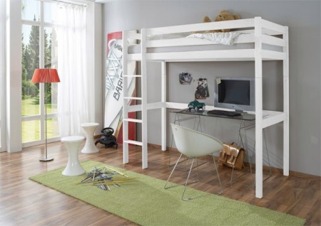 Spielbett Hochbett TOLLY WEISS aus massiver Buche