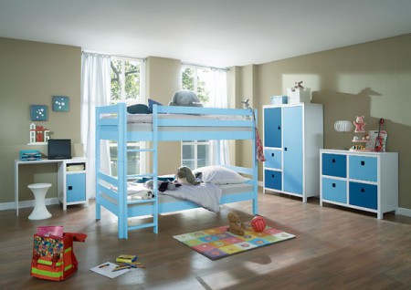 Etagenbett FYNN BLAU aus massiver Kiefer  	