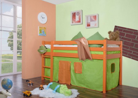 Spielbett Hochbett TIMMY ORANGE aus massiver Kiefer